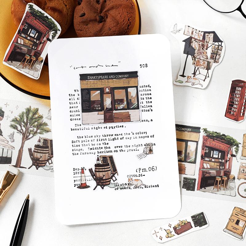 Retro Coffee Dessert Bread Travel PET Sticker | Decorative Stickers | Planner Junk Journal｜ Die Cut Deco Stickers | Scrapbooking Supplies
