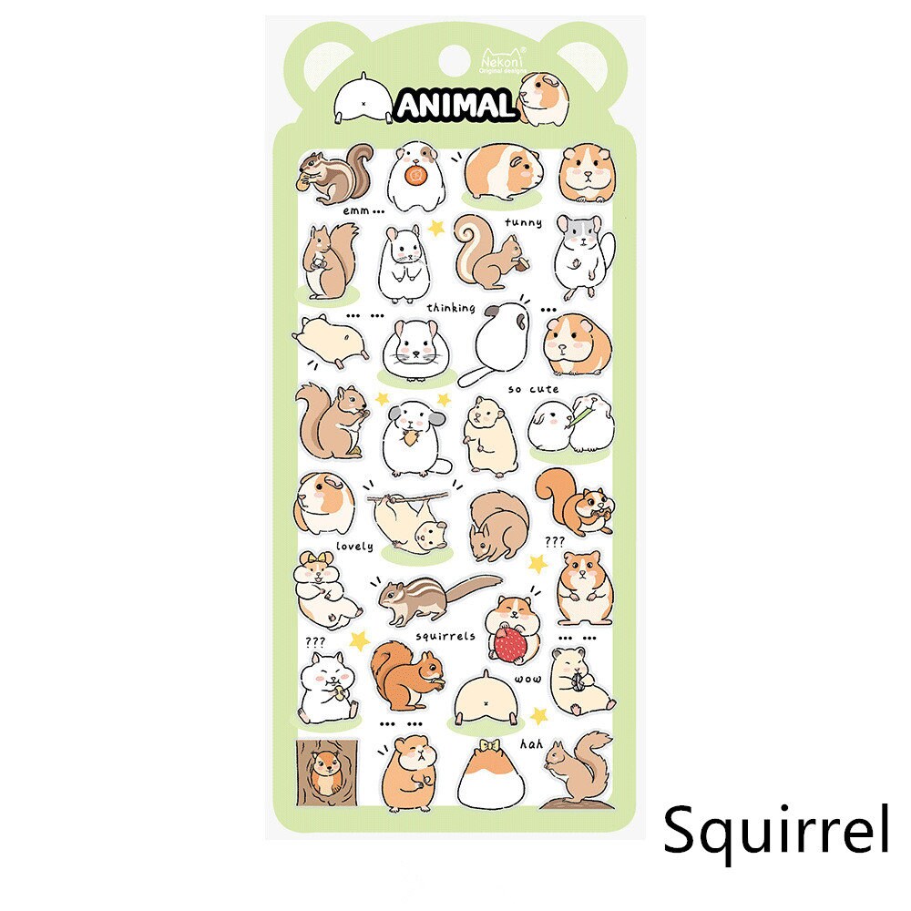 Nekoni Korean Cute Cat Dog Panda Bird Sheep Squirrel Racoon Stickers | Kawaii Animal Planner Stickers Junk Journal Scrapbooking Supplies