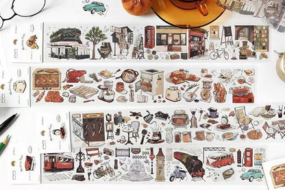 Retro Coffee Dessert Bread Travel PET Sticker | Decorative Stickers | Planner Junk Journal｜ Die Cut Deco Stickers | Scrapbooking Supplies