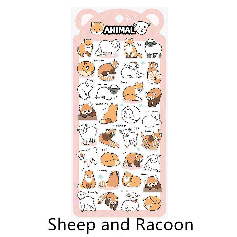 Nekoni Korean Cute Cat Dog Panda Bird Sheep Squirrel Racoon Stickers | Kawaii Animal Planner Stickers Junk Journal Scrapbooking Supplies