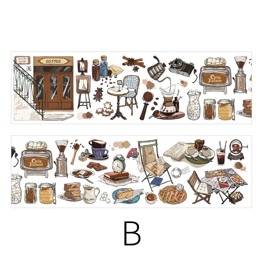 Retro Coffee Dessert Bread Travel PET Sticker | Decorative Stickers | Planner Junk Journal｜ Die Cut Deco Stickers | Scrapbooking Supplies