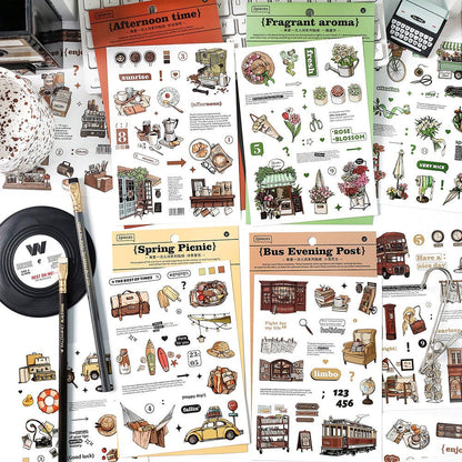 Retro Life Aesthetics Stickers | Coffe Stickers | Planner Sticker Set | Junk Journal | Travel Journals Stickers | Scrapbooking Supplies