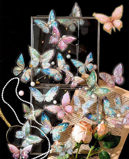 Gem-Like Glittering Butterfly Sticker Pack | Planner Bullet Journal Junk Vintage Journal Scrapbooking Collage Kids Craft Supplies Stickers