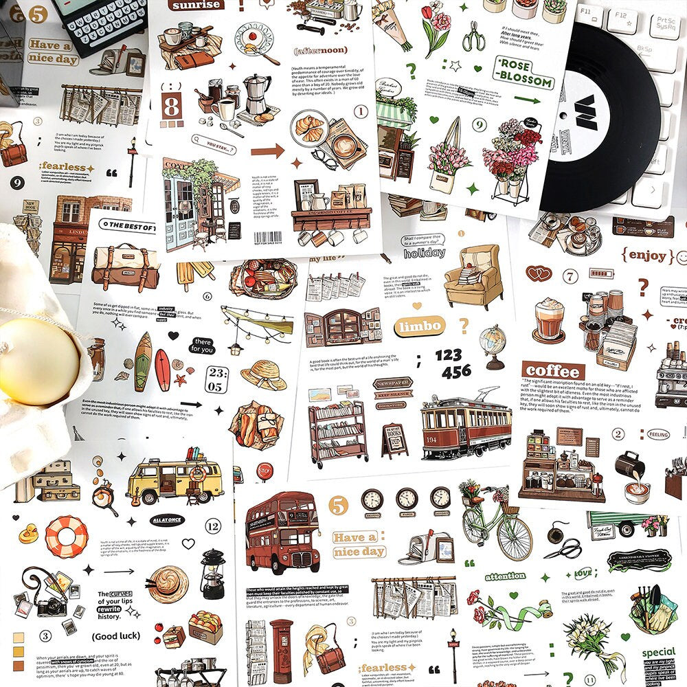 Retro Life Aesthetics Stickers | Coffe Stickers | Planner Sticker Set | Junk Journal | Travel Journals Stickers | Scrapbooking Supplies