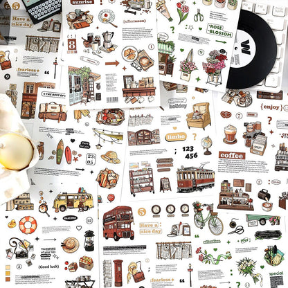 Retro Life Aesthetics Stickers | Coffe Stickers | Planner Sticker Set | Junk Journal | Travel Journals Stickers | Scrapbooking Supplies