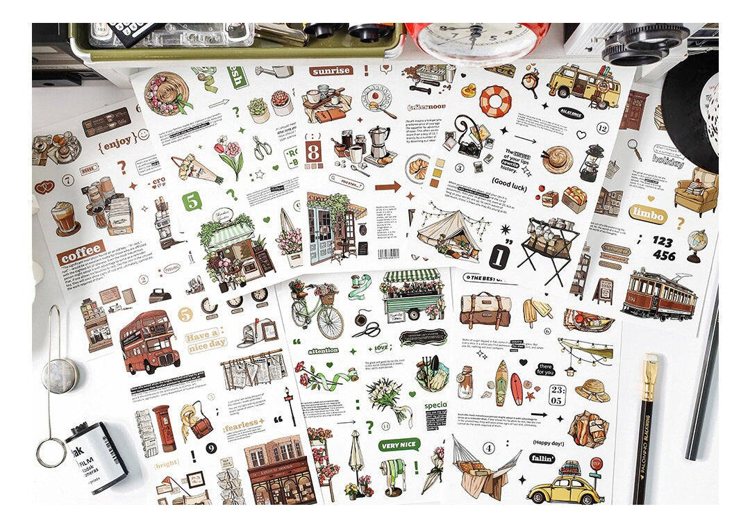 Retro Life Aesthetics Stickers | Coffe Stickers | Planner Sticker Set | Junk Journal | Travel Journals Stickers | Scrapbooking Supplies
