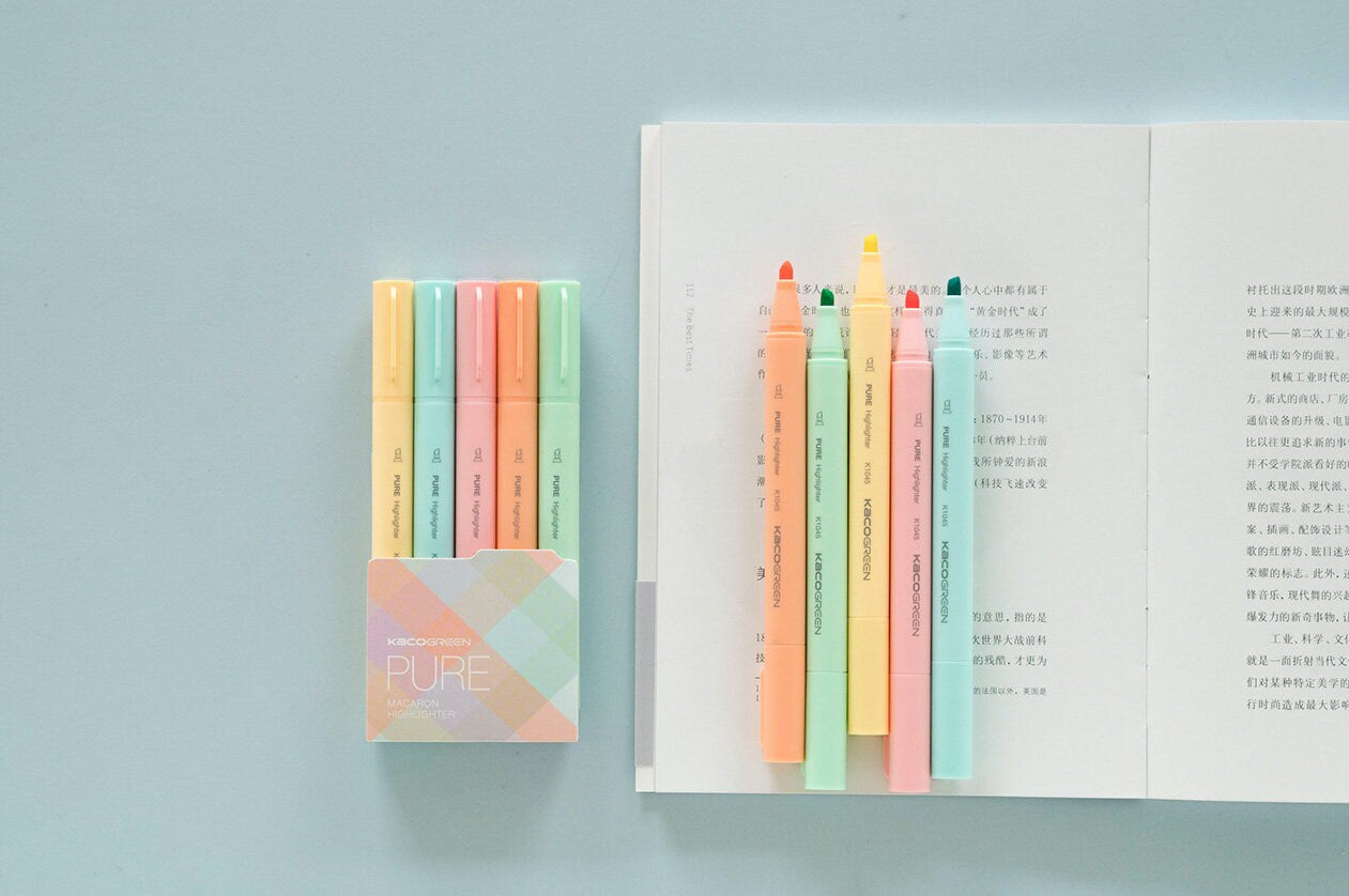 5 Pens Kaco Highlighter Pen Set｜Rainbow Color | Highlighter Marker Pen | Study Supplies