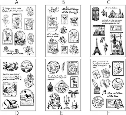 Retro Girl Travel Clear Stamp | Flower Butterfly Mountain Letter Transparent Rubber Stamps | Bullet Journal Planner Accessories Card Making