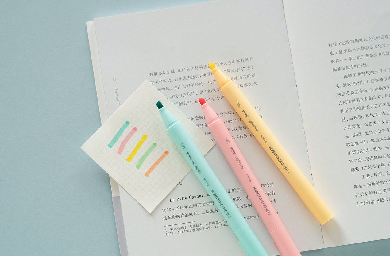 5 Pens Kaco Highlighter Pen Set｜Rainbow Color | Highlighter Marker Pen | Study Supplies