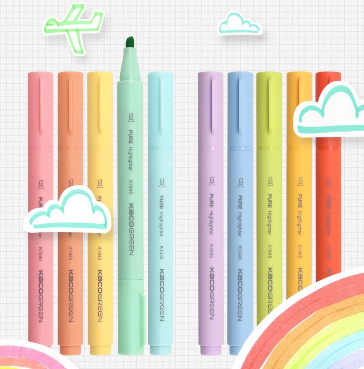 5 Pens Kaco Highlighter Pen Set｜Rainbow Color | Highlighter Marker Pen | Study Supplies