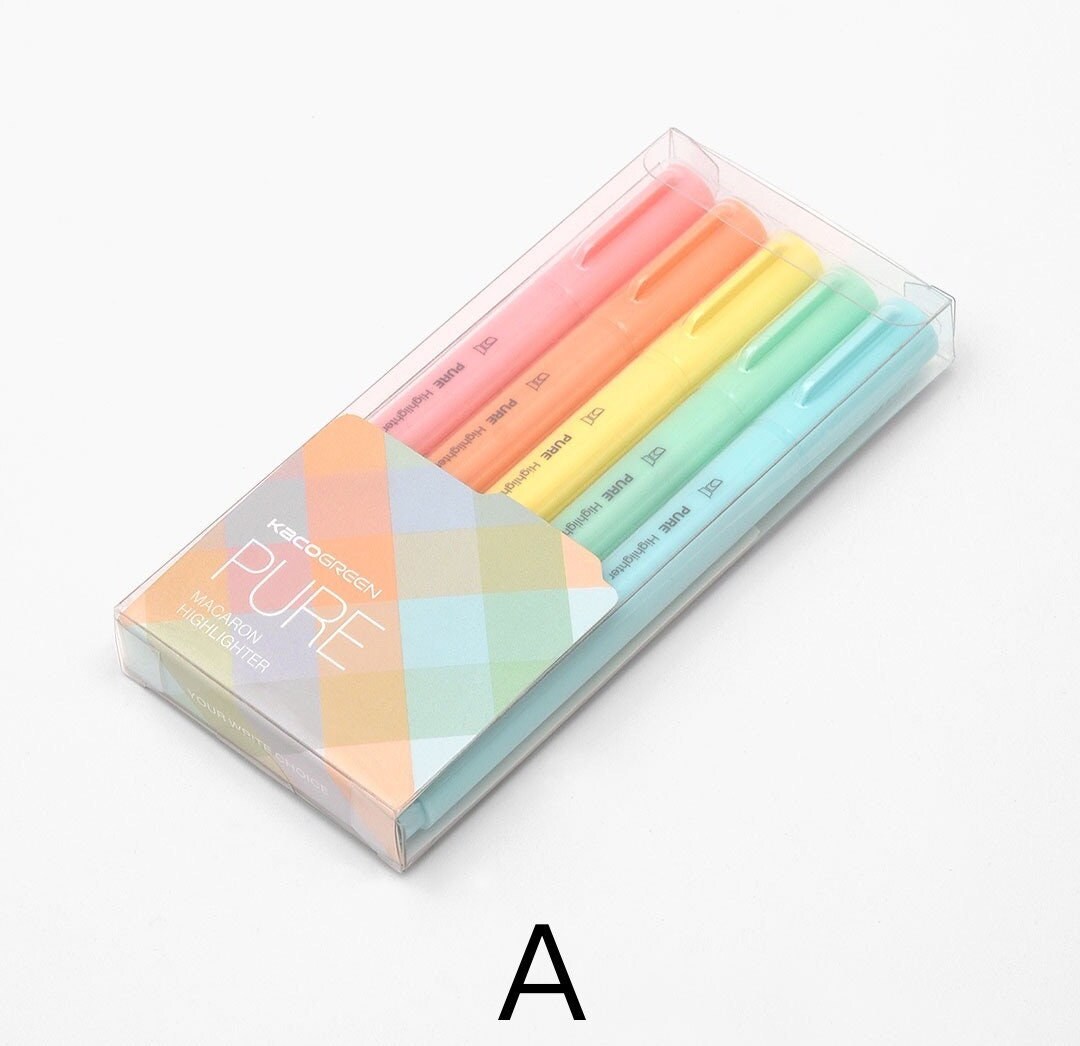 5 Pens Kaco Highlighter Pen Set｜Rainbow Color | Highlighter Marker Pen | Study Supplies