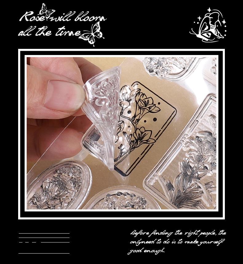 Retro Girl Travel Clear Stamp | Flower Butterfly Mountain Letter Transparent Rubber Stamps | Bullet Journal Planner Accessories Card Making