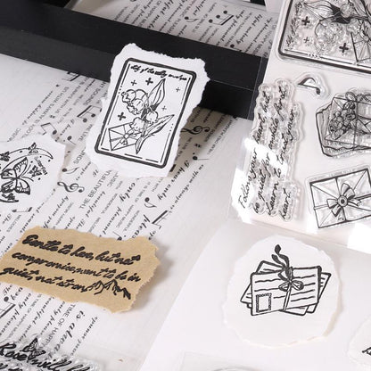 Retro Girl Travel Clear Stamp | Flower Butterfly Mountain Letter Transparent Rubber Stamps | Bullet Journal Planner Accessories Card Making