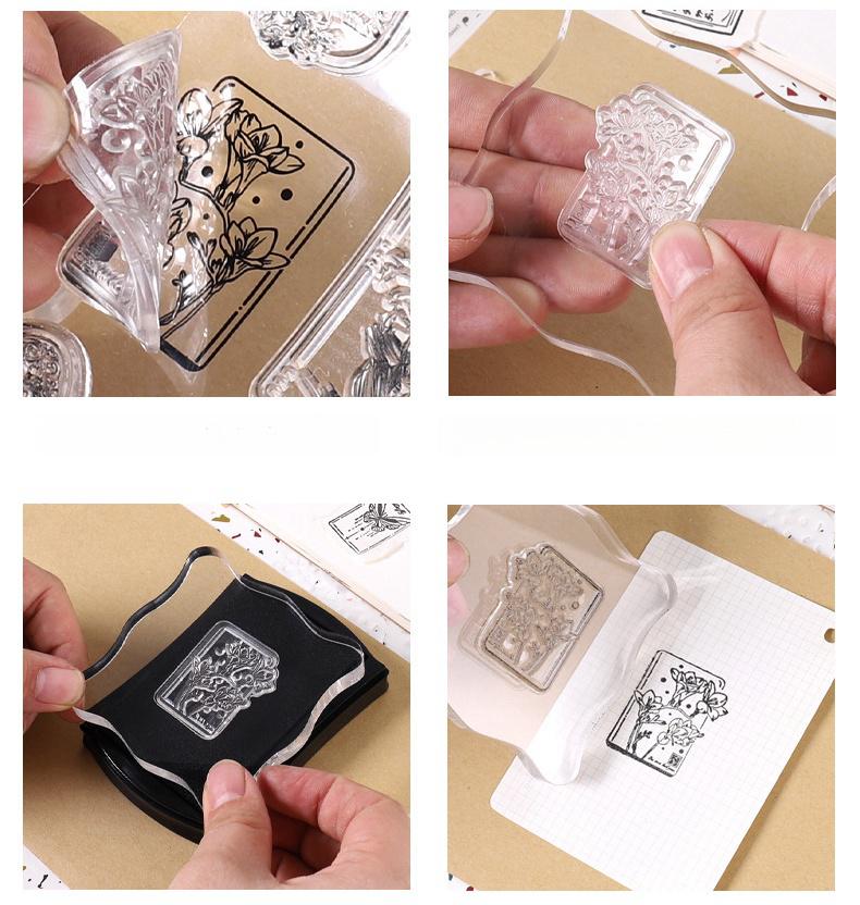 Retro Girl Travel Clear Stamp | Flower Butterfly Mountain Letter Transparent Rubber Stamps | Bullet Journal Planner Accessories Card Making