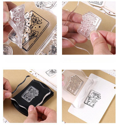 Retro Girl Travel Clear Stamp | Flower Butterfly Mountain Letter Transparent Rubber Stamps | Bullet Journal Planner Accessories Card Making