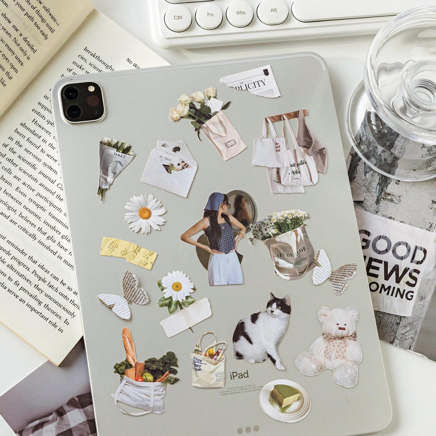 Modern Gadget Daily Life Sticker Pack | Coffee Cat Girl Stickers | Junk Journal Stickers | Planner Sticker | Scrapbooking Craft DIY Supplies