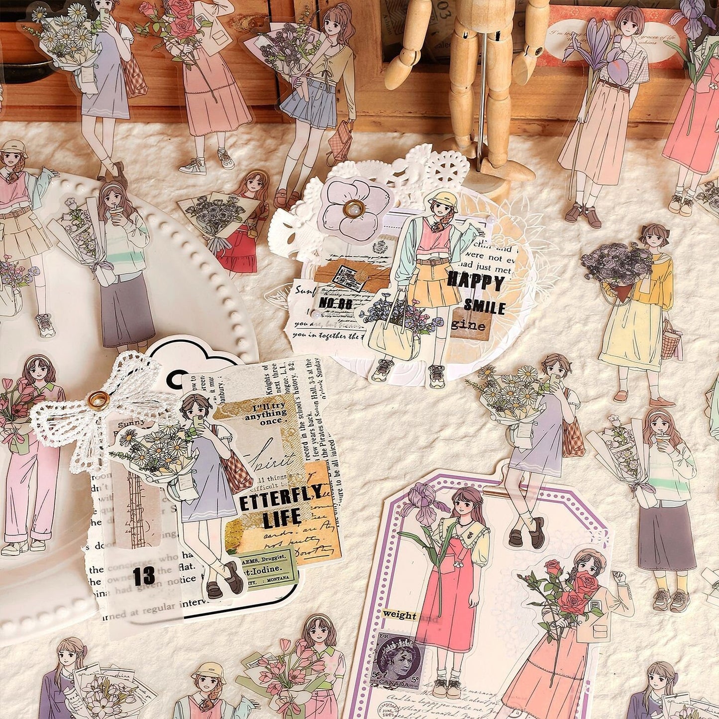 Fashion Girl Who Loves Flowers Sticker Pack /  Stickers / Planner Sticker Set / Junk Journal / Die Cut Stickers / Sticker Bag