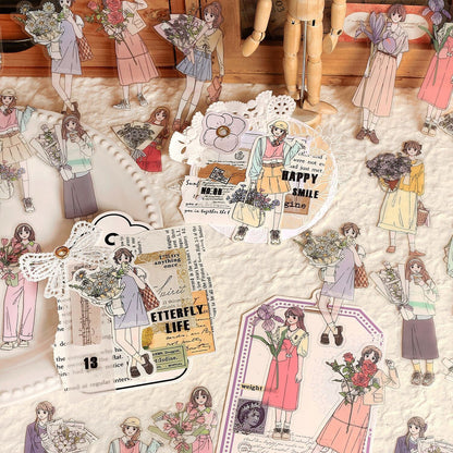 Fashion Girl Who Loves Flowers Sticker Pack /  Stickers / Planner Sticker Set / Junk Journal / Die Cut Stickers / Sticker Bag