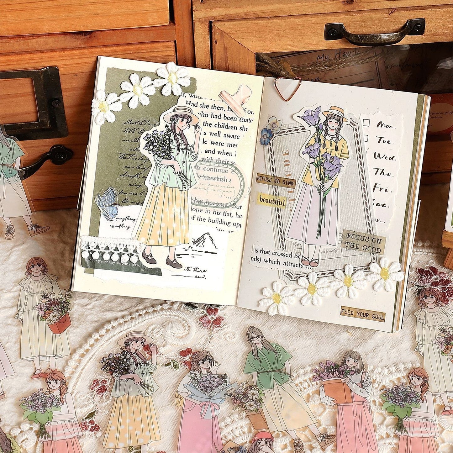 Fashion Girl Who Loves Flowers Sticker Pack /  Stickers / Planner Sticker Set / Junk Journal / Die Cut Stickers / Sticker Bag