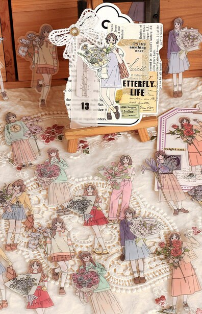 Fashion Girl Who Loves Flowers Sticker Pack /  Stickers / Planner Sticker Set / Junk Journal / Die Cut Stickers / Sticker Bag