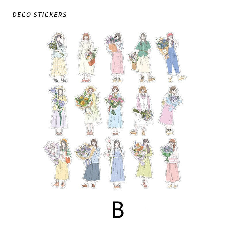 Fashion Girl Who Loves Flowers Sticker Pack /  Stickers / Planner Sticker Set / Junk Journal / Die Cut Stickers / Sticker Bag