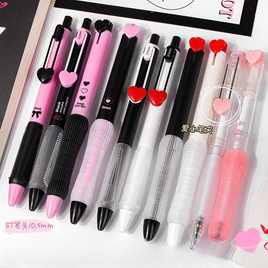 Black and Pink Gel Ink Pen Set | 0.5mm Black Ink Quick-Dry Pens | Kawaii Cute Planner Pens School Office Supplies Study Stationery