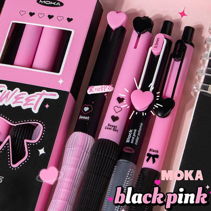 Black and Pink Gel Ink Pen Set | 0.5mm Black Ink Quick-Dry Pens | Kawaii Cute Planner Pens School Office Supplies Study Stationery