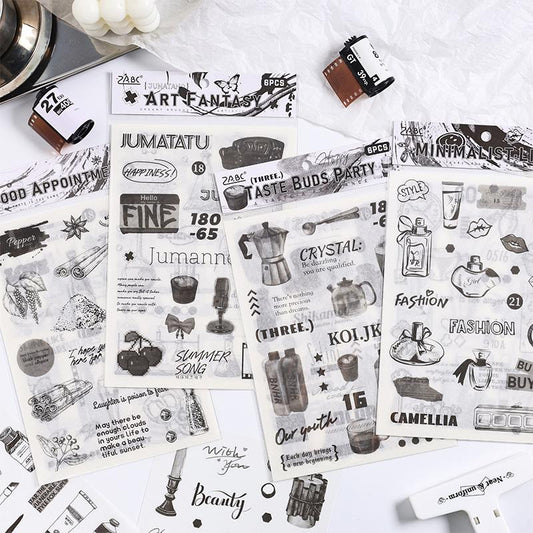 Elegant Black and White Daily Life Art Decorative Stickers | Food Coffee Wine Life Stationery Stickers | Bullet Journal Planner Accessories