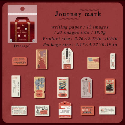 30pcs Retro Travel Label Sticker Pack | Travel Journal | Travler's Notebook | Planner Junk Journal Stickers | Scrapbooking Craft Collage