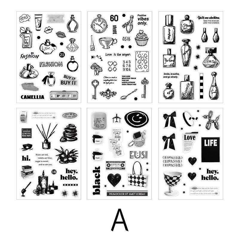 Elegant Black and White Daily Life Art Decorative Stickers | Food Coffee Wine Life Stationery Stickers | Bullet Journal Planner Accessories