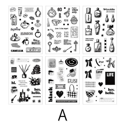 Elegant Black and White Daily Life Art Decorative Stickers | Food Coffee Wine Life Stationery Stickers | Bullet Journal Planner Accessories