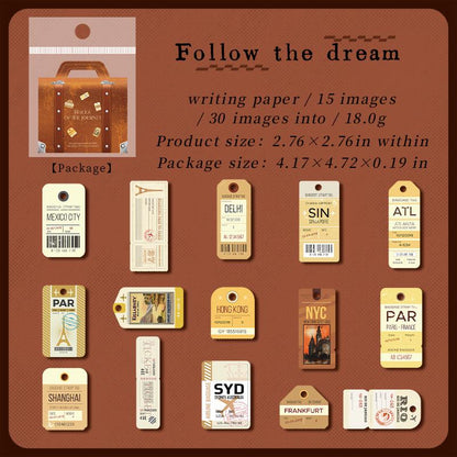 30pcs Retro Travel Label Sticker Pack | Travel Journal | Travler's Notebook | Planner Junk Journal Stickers | Scrapbooking Craft Collage