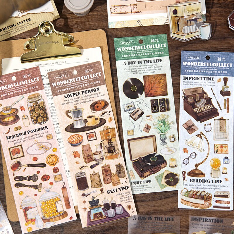 Retro Coffee Stationary Sticker Sheets  | DIY Journal Decoration | Art Scrapbooking Material  Planner Stationery Stickers