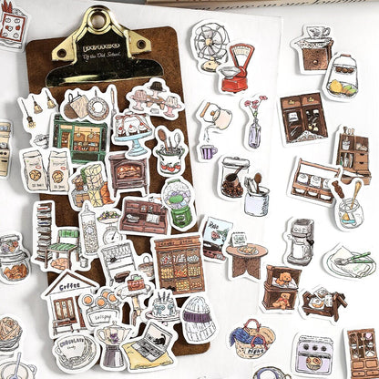 30pcs Retro Handdrawn Life Aesthetics Sticker Pack | Coffee Stickers | Planner Sticker Set | Junk Journal | Die Cut Deco Stickers
