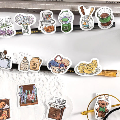 30pcs Retro Handdrawn Life Aesthetics Sticker Pack | Coffee Stickers | Planner Sticker Set | Junk Journal | Die Cut Deco Stickers