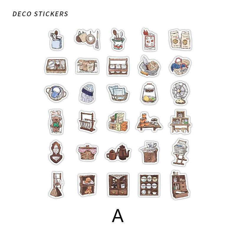 30pcs Retro Handdrawn Life Aesthetics Sticker Pack | Coffee Stickers | Planner Sticker Set | Junk Journal | Die Cut Deco Stickers