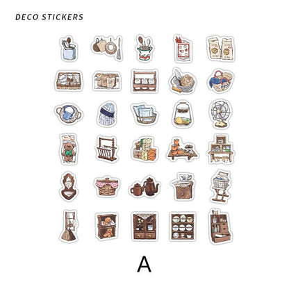 30pcs Retro Handdrawn Life Aesthetics Sticker Pack | Coffee Stickers | Planner Sticker Set | Junk Journal | Die Cut Deco Stickers