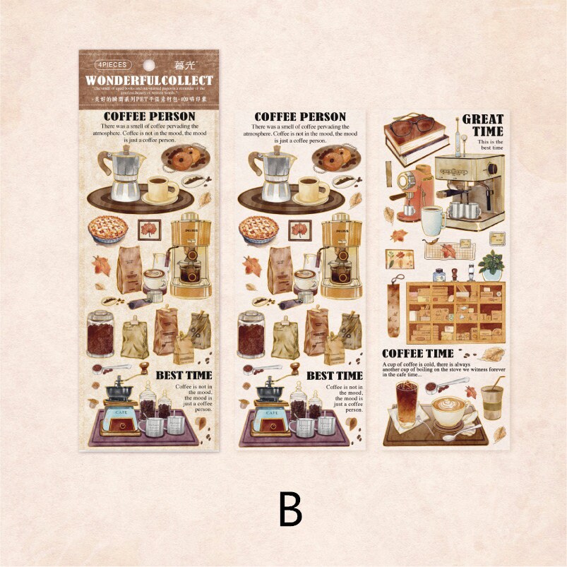 Retro Coffee Stationary Sticker Sheets  | DIY Journal Decoration | Art Scrapbooking Material  Planner Stationery Stickers