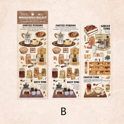 Retro Coffee Stationary Sticker Sheets  | DIY Journal Decoration | Art Scrapbooking Material  Planner Stationery Stickers
