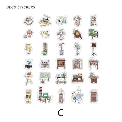 30pcs Retro Handdrawn Life Aesthetics Sticker Pack | Coffee Stickers | Planner Sticker Set | Junk Journal | Die Cut Deco Stickers