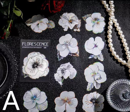 Florescence Foiled Flower Stickers Pack | Rose Lily Journaling Stickers | Scrapbooking Junk Journal Collage Kit DIY Journaling Supplies