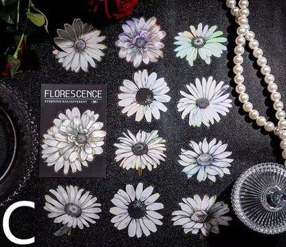 Florescence Foiled Flower Stickers Pack | Rose Lily Journaling Stickers | Scrapbooking Junk Journal Collage Kit DIY Journaling Supplies