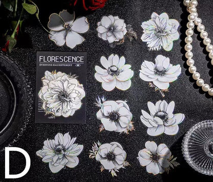 Florescence Foiled Flower Stickers Pack | Rose Lily Journaling Stickers | Scrapbooking Junk Journal Collage Kit DIY Journaling Supplies